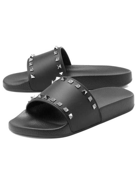 Rockstud Slippers Black - VALENTINO - BALAAN 2