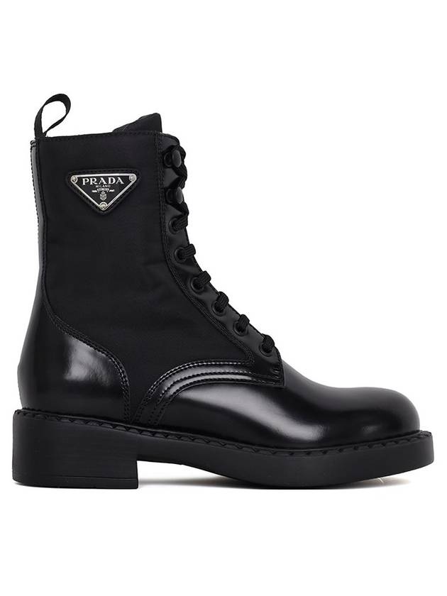 Women's Brushed Leather Re-Nylon Walker Boots Black - PRADA - BALAAN 1