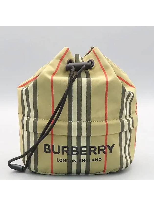 8026737 Archive Beige Icon Stripe Nylon Drawstring Bucket Pouch - BURBERRY - BALAAN 2