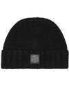 Logo Patch Wool Beanie Black - STONE ISLAND - BALAAN 2