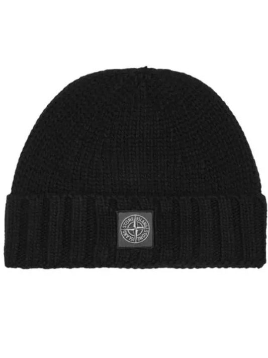 Logo Patch Wool Beanie Black - STONE ISLAND - BALAAN 2