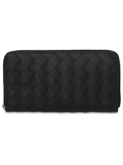 Interciato Leather Zipper Around Long Wallet Black - BOTTEGA VENETA - BALAAN 2