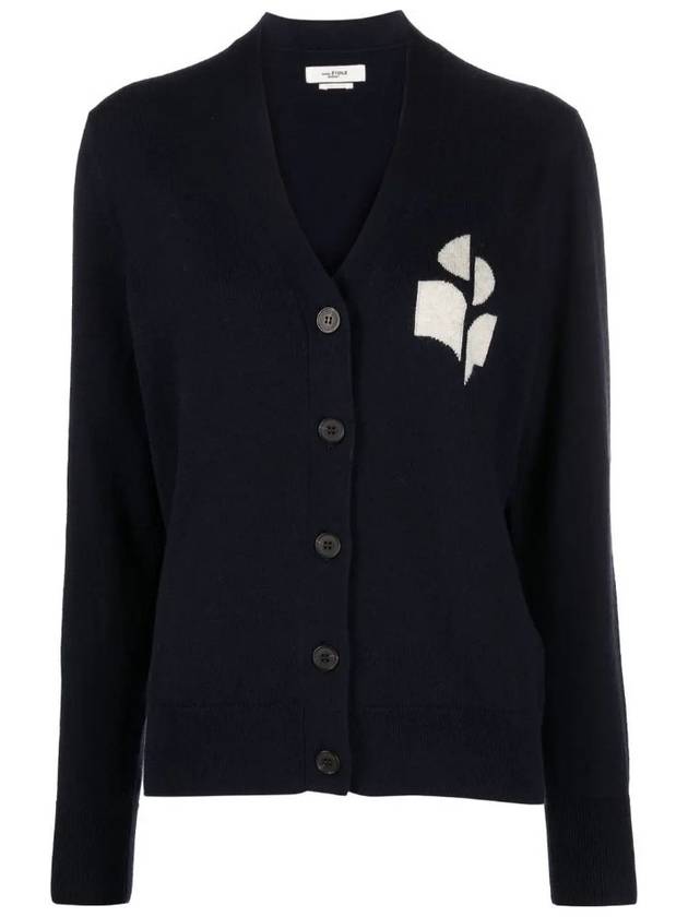 Isabel Marant Women's KARIN Logo Cotton Wool Cardigan Navy CA0008FAA1X05E30MI - ISABEL MARANT ETOILE - BALAAN 1