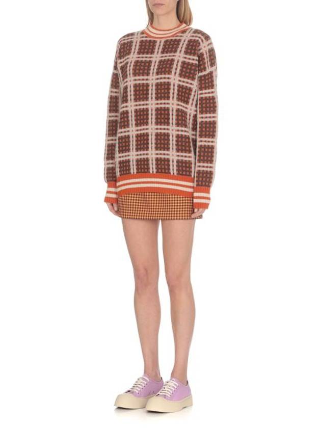 Check Slim Fit Mini H Line Skirt Brown - MARNI - BALAAN 3