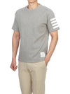 4-Bar Striped Cotton Short Sleeve T-Shirt Light Grey - THOM BROWNE - BALAAN 7