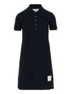 Classic Cotton Pique Center Back Stripe A-Line Short Sleeve Polo Short Dress Navy - THOM BROWNE - BALAAN 2