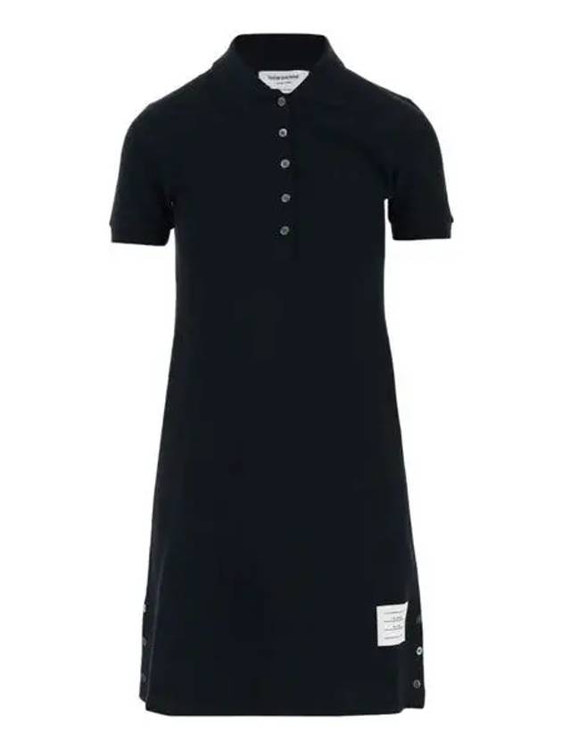 Classic Cotton Pique Center Back Stripe A-Line Short Sleeve Polo Short Dress Navy - THOM BROWNE - BALAAN 2