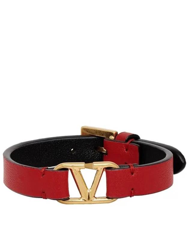 Signature V Logo Calfskin Bracelet Red - VALENTINO - BALAAN.