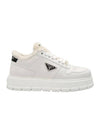 Triangle Logo Shearling Leather Low Top Sneakers White - PRADA - BALAAN 1