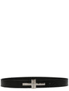 Logo Decorated Leather Belt Black - TOM FORD - BALAAN 3