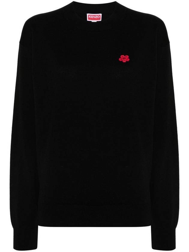 Boke Flower Embroidery Wool Knit Top Black - KENZO - BALAAN 2