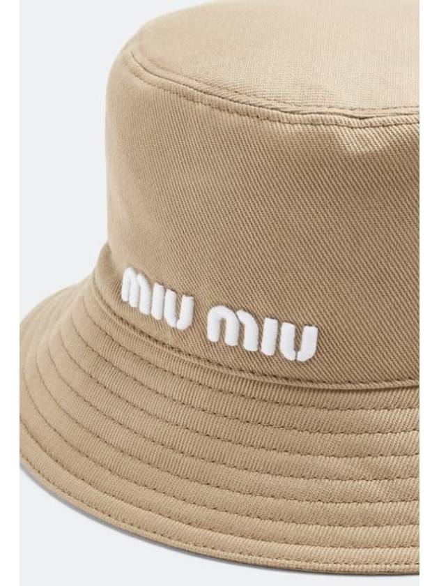 Embroidered Logo Drill Bucket Hat Khaki - MIU MIU - BALAAN 3