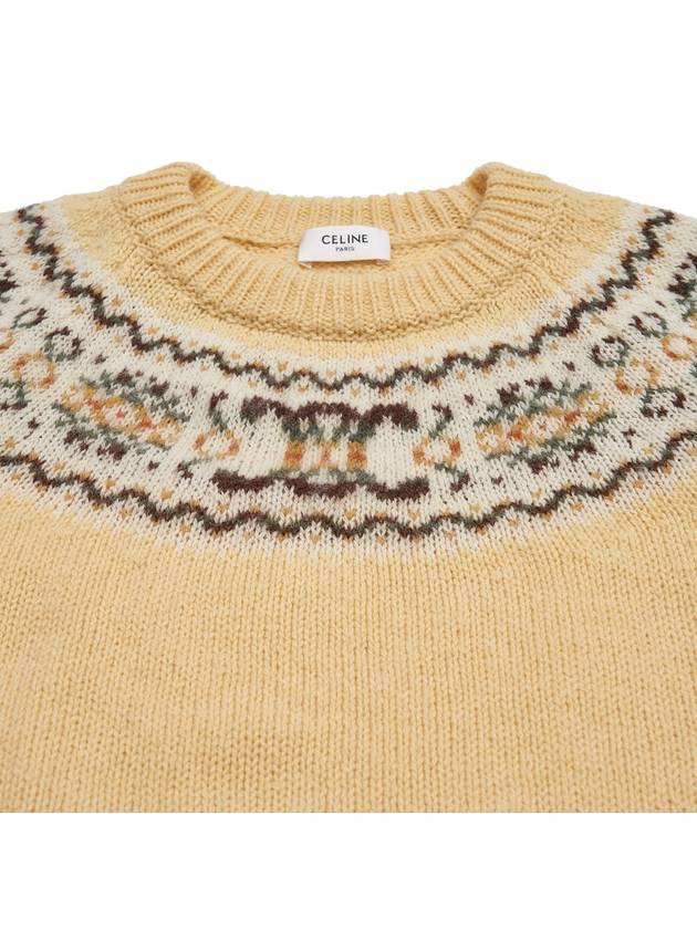 Crew Neck Triomphe Fair Isle Wool Knit Top Yellow - CELINE - BALAAN 6