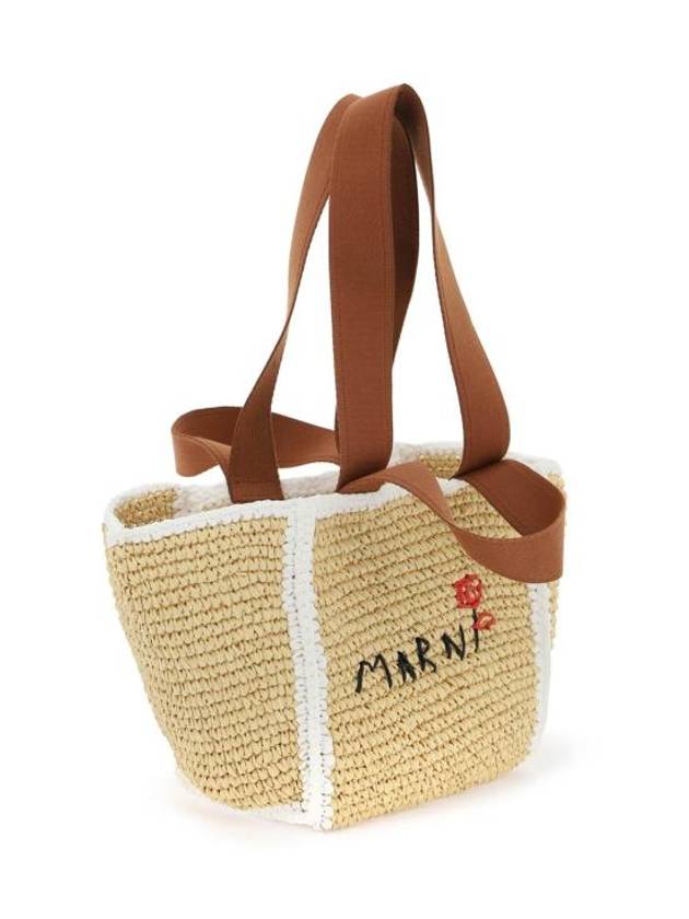 Embroidered Logo Woven Tote Bag Beige - MARNI - BALAAN 4