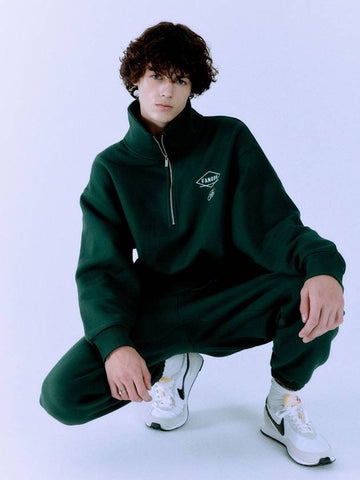 F High Neck Half Zip Sweatshirt Deep Green - FANGOH - BALAAN 1