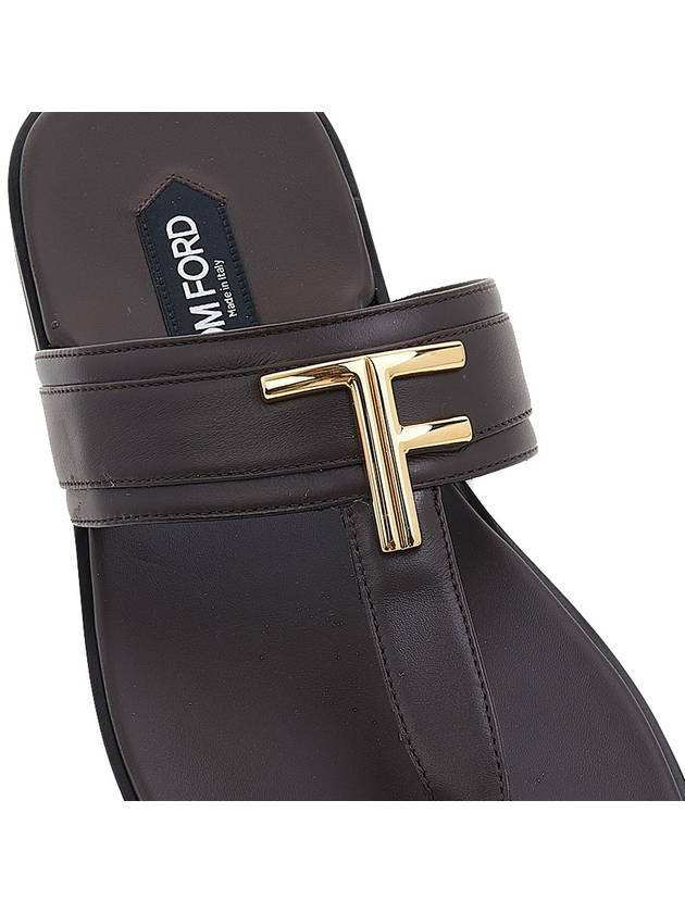 TF logo decorated leather flip flops brown - TOM FORD - BALAAN.