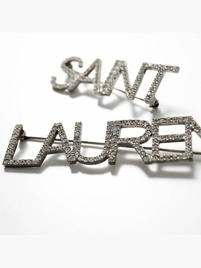 Crystal Brass Pin Brooch Oxidized Silver - SAINT LAURENT - BALAAN 2