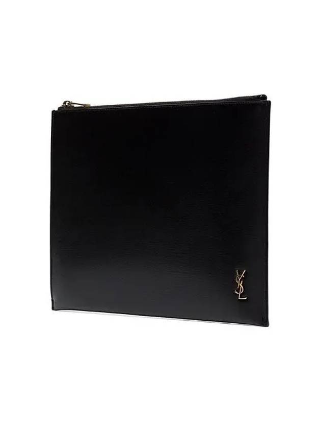 Tiny Gold Monogram Logo Medium Clutch Bag Black - SAINT LAURENT - BALAAN 3