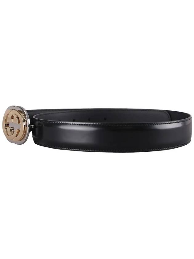 GG interlocking leather belt black - GUCCI - BALAAN.