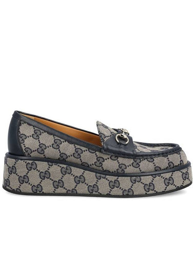 Horsebit Wedge Loafer Beige Blue - GUCCI - BALAAN 1