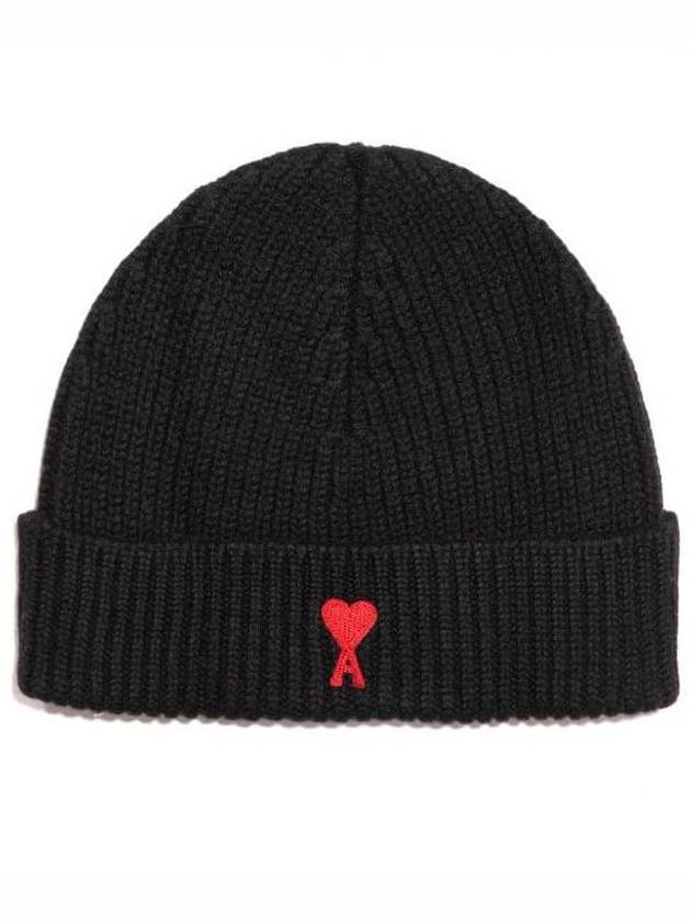 Heart Logo Wool Beanie Black - AMI - BALAAN 2