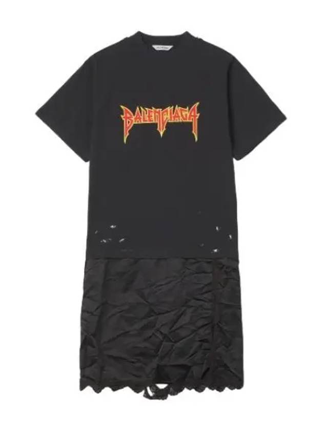 Metal logo print short sleeve t shirt dress black - BALENCIAGA - BALAAN 1