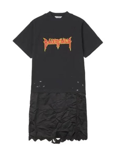 Metal logo print short sleeve t shirt dress black - BALENCIAGA - BALAAN 1