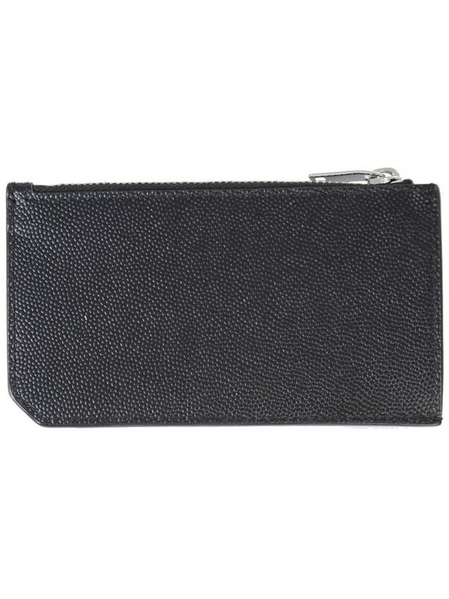 Leather Zipper Classic Fragment Card Wallet Black - SAINT LAURENT - BALAAN 3