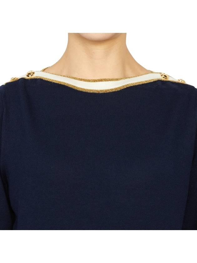 Boat Neck Knit Top Navy - GUCCI - BALAAN 7