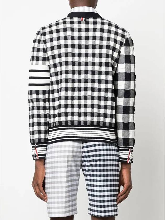 4-Bar Stripe Funmix Gingham Jacquard Cardigan Navy - THOM BROWNE - BALAAN 6