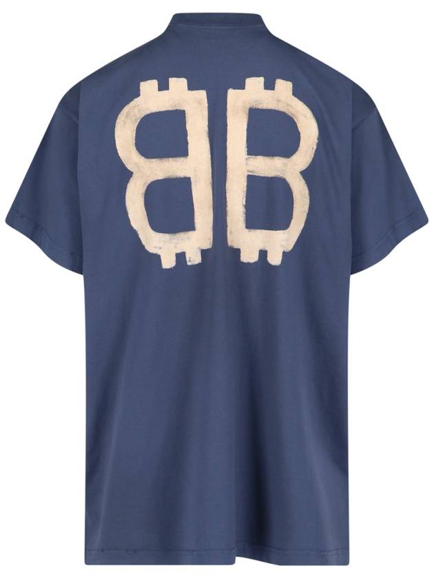 Logo Print Short Sleeve T-Shirt Blue - BALENCIAGA - BALAAN 3