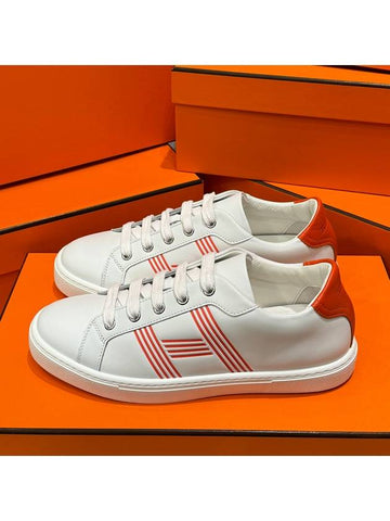 Women's Avantage Sneakers Calfskin Orange White - HERMES - BALAAN 1