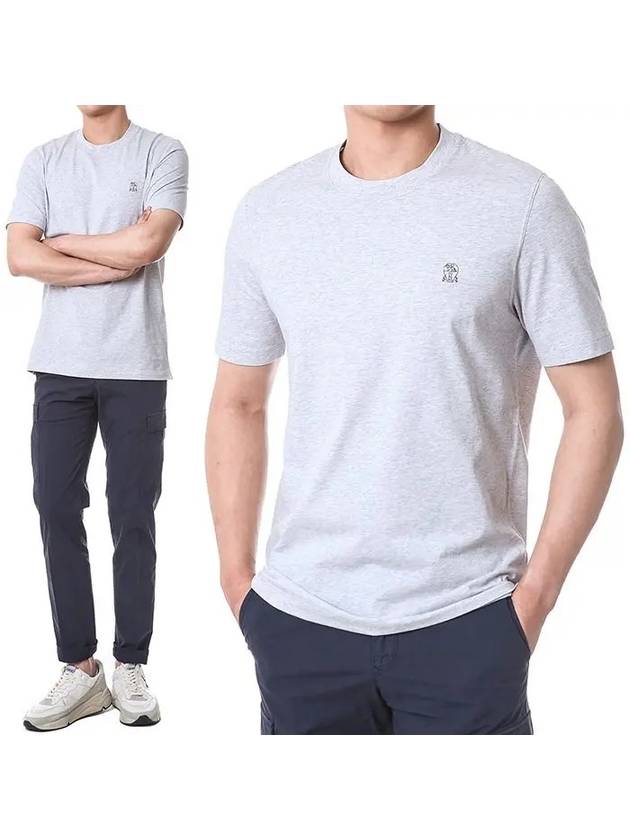 Embroided Logo Crewneck Cotton Short Sleeve T-Shirt Grey - BRUNELLO CUCINELLI - BALAAN 2