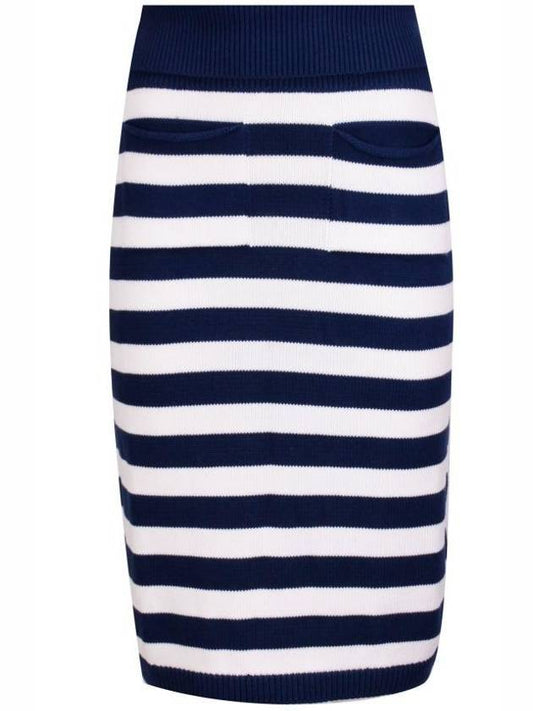 Women's Striped Midi Pencil Skirt Midnight Blue - KENZO - BALAAN 1