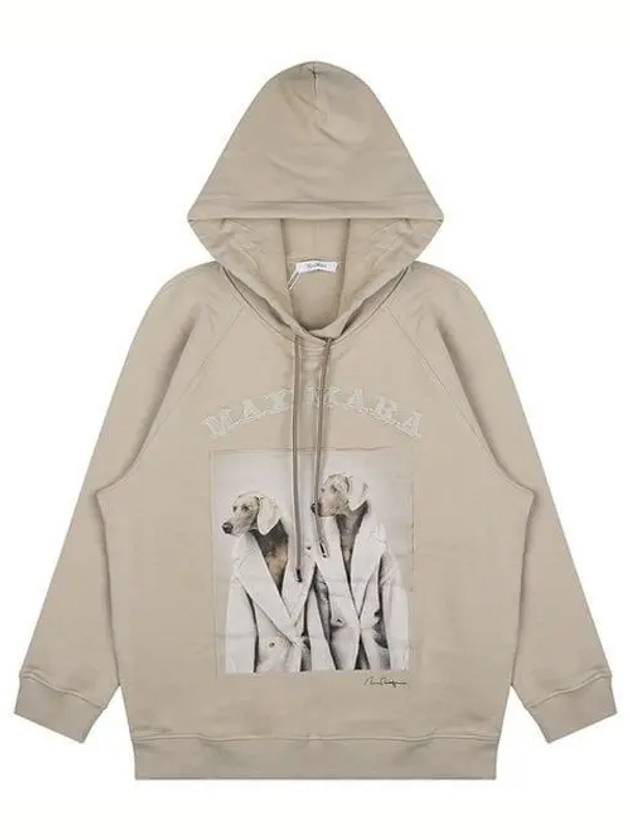 Lillo Graphic Print Cotton Hoodie Beige - MAX MARA - BALAAN 2