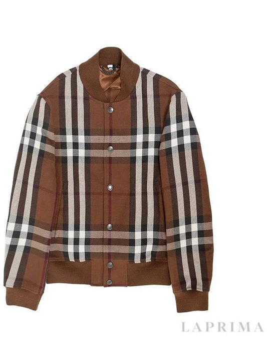 Check Wool Cotton Bomber Jacket Brown - BURBERRY - BALAAN 2