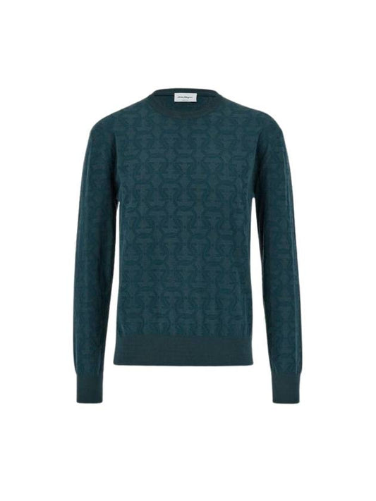 Jacquard Gancini Knit Top Blue - SALVATORE FERRAGAMO - BALAAN 1