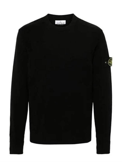 Compass Badge Crewneck Virgin Wool Knit Top Black - STONE ISLAND - BALAAN 2