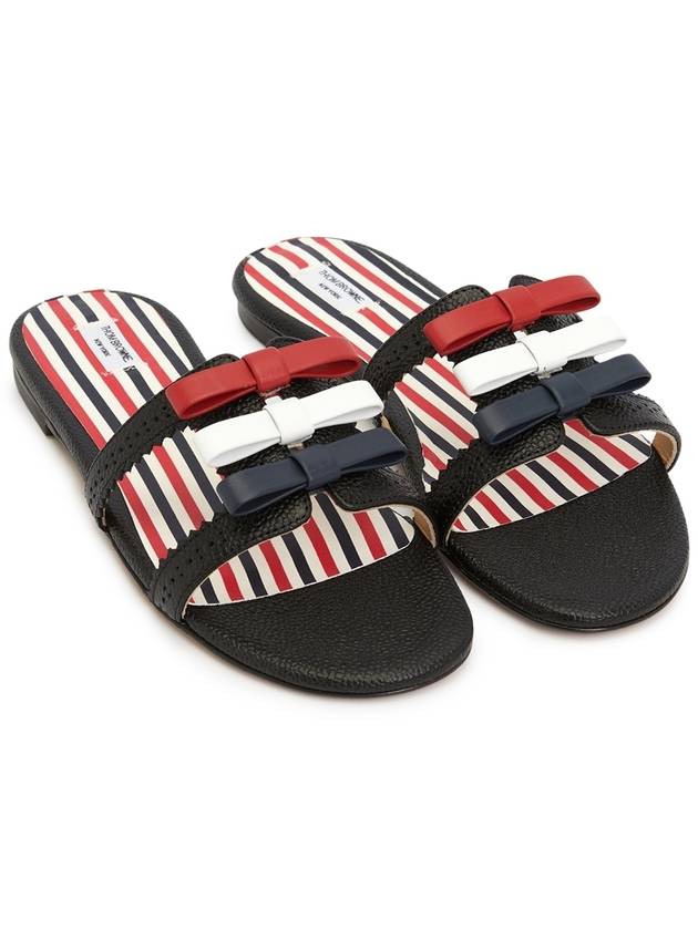 Pebble Grain Bow Brogue Slide Sandals Black - THOM BROWNE - BALAAN 4