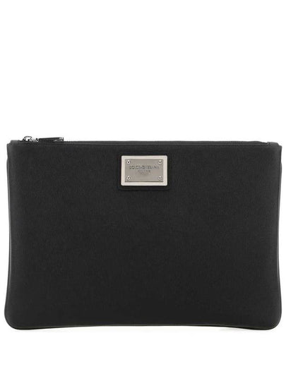 Metal Logo Grain Calfskin Clutch Bag Black - DOLCE&GABBANA - BALAAN 2