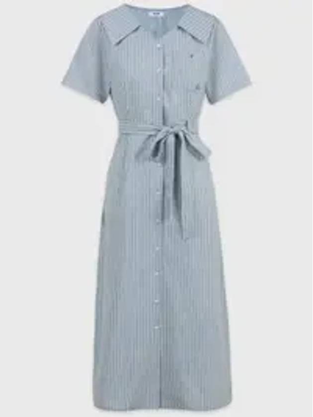 Bubbly striped open collar long dress blue - MICANE - BALAAN 1