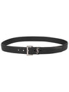 Silver Hardware Monogram Buckle Leather Belt Black - SAINT LAURENT - BALAAN 9