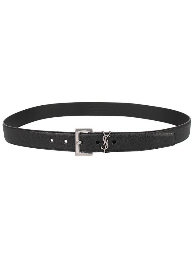 Silver Hardware Monogram Buckle Leather Belt Black - SAINT LAURENT - BALAAN 9