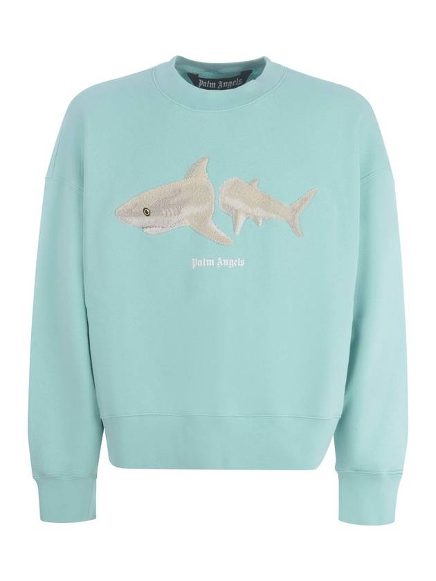 Men's Shark White Sweatshirt Light Blue - PALM ANGELS - BALAAN 1