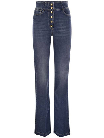 Stretch cotton flared jeans with central button placket - ELISABETTA FRANCHI - BALAAN 1