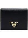 Saffiano Metal Logo Gold Fold Wallet Black - PRADA - BALAAN 2