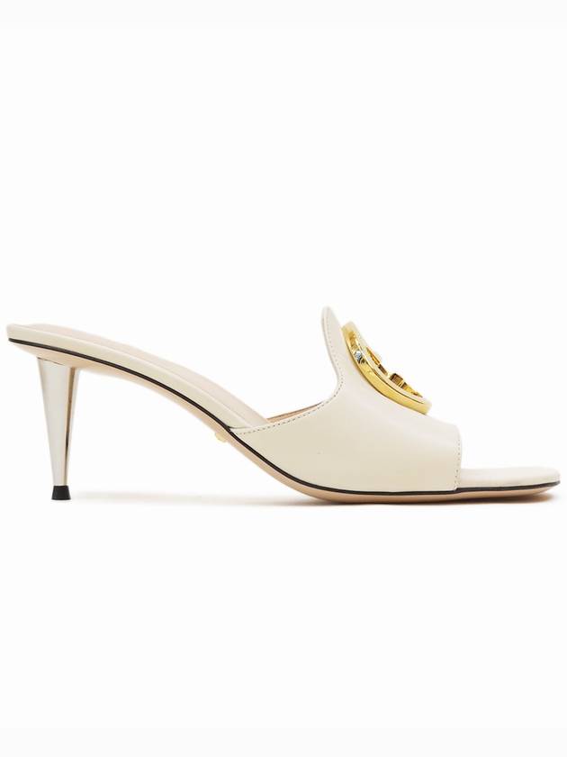 Women's Blondie Leather Heel Slippers Ivory - GUCCI - BALAAN 3