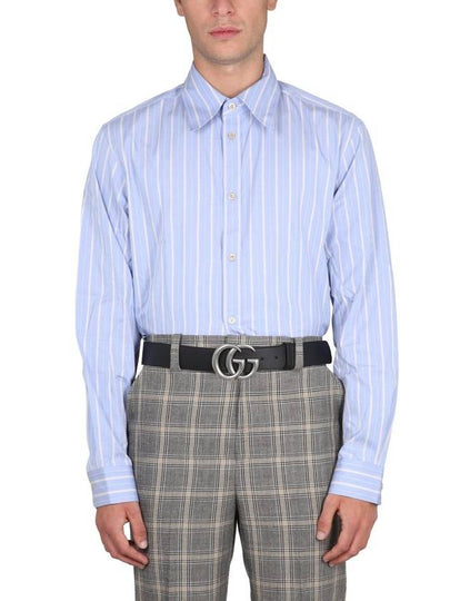 Men's Striped Cotton Boxy Long Sleeve Shirt Blue - GUCCI - BALAAN 2