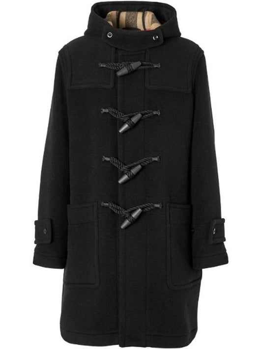 Check Lined Technical Wool Duffel Coat Black - BURBERRY - BALAAN 1