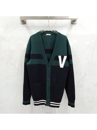 Lux You XXL V logo embroidery striped cardigan - VALENTINO - BALAAN 1